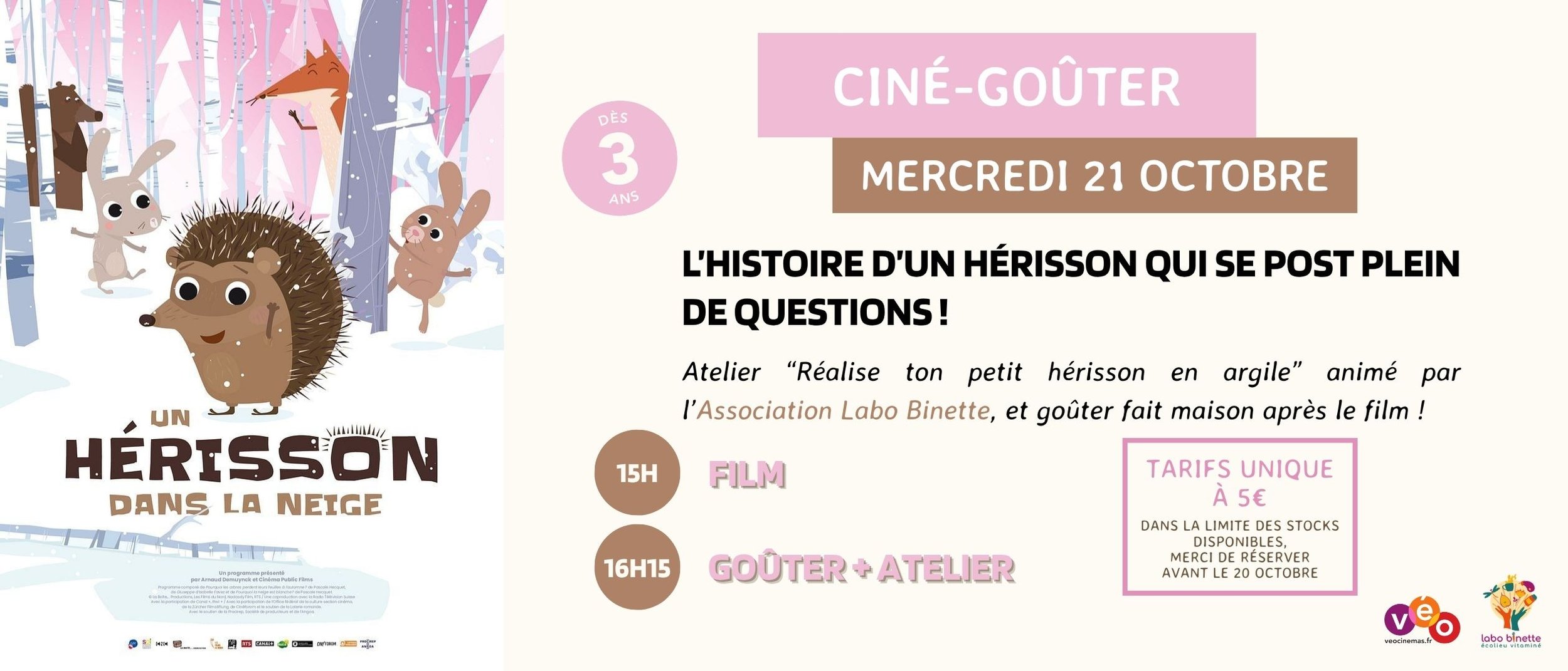Ciné-Goûter Un Hérisson dans la Neige - Mercredi 21 octobre à 15h00
