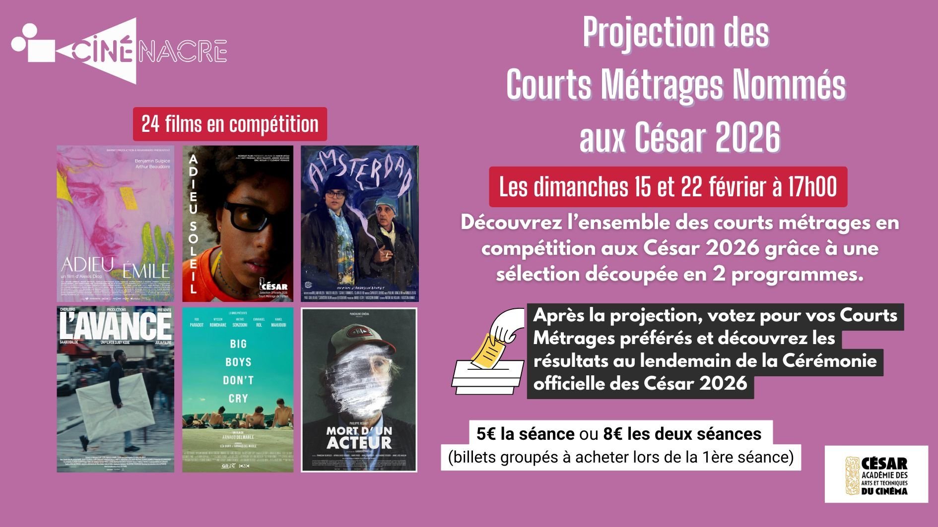 Projection des Courts Métrages nommés aux César 2026