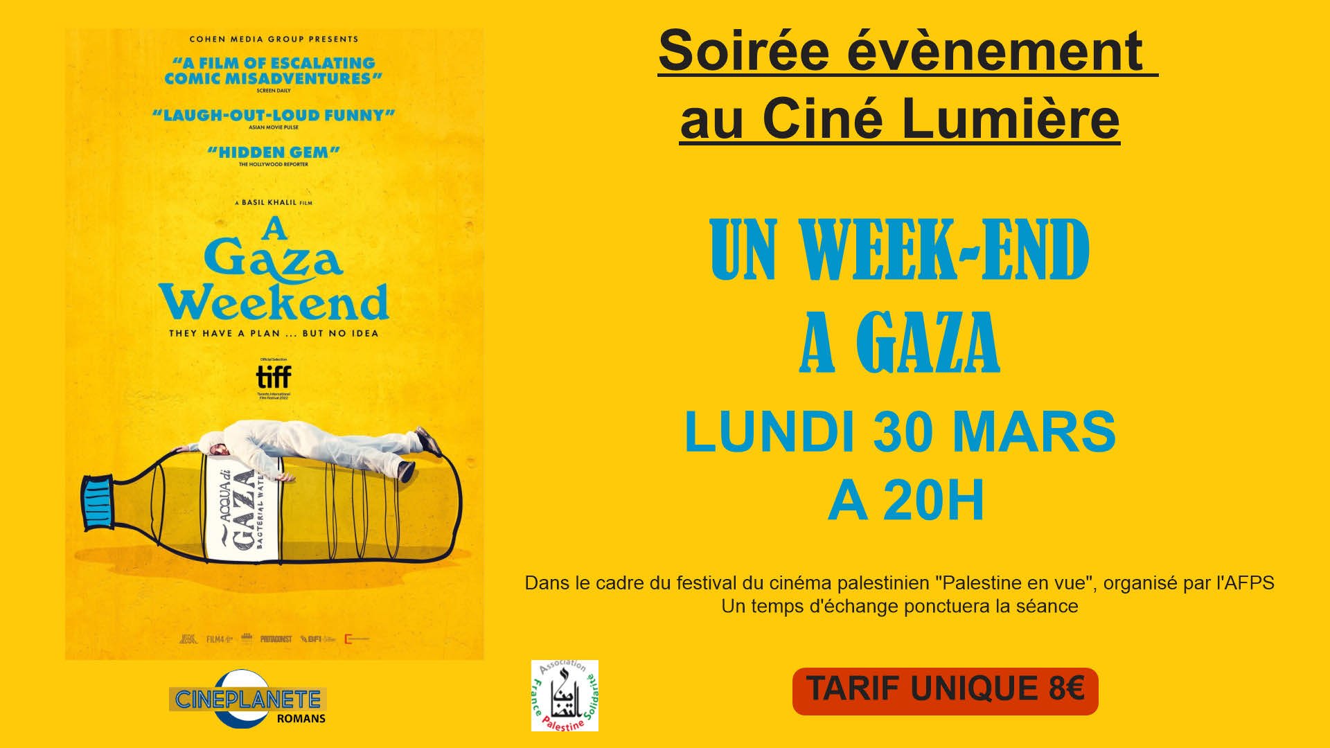 Soirée "Un week-end a Gaza" lundi 30 mars à 20h