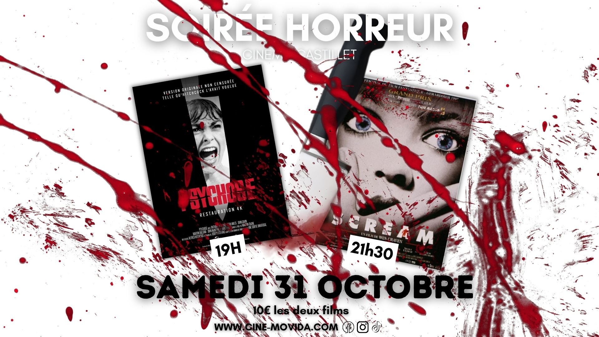 Soirée Halloween avec les films Psychose & Scream