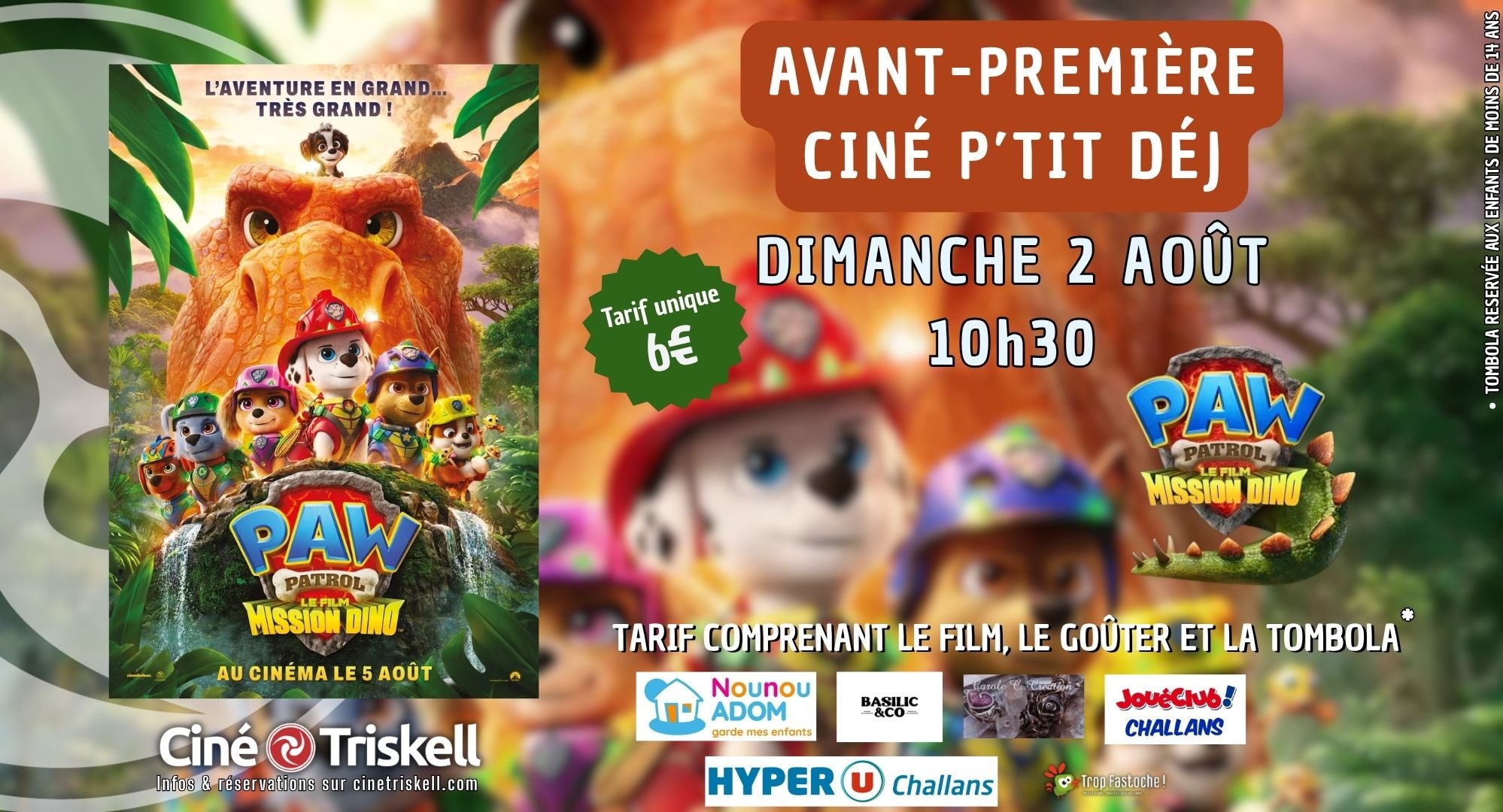 Avant Première Ciné-P'tit-Dèj - Pat'Patrouille Le film Mission Dino (copie)