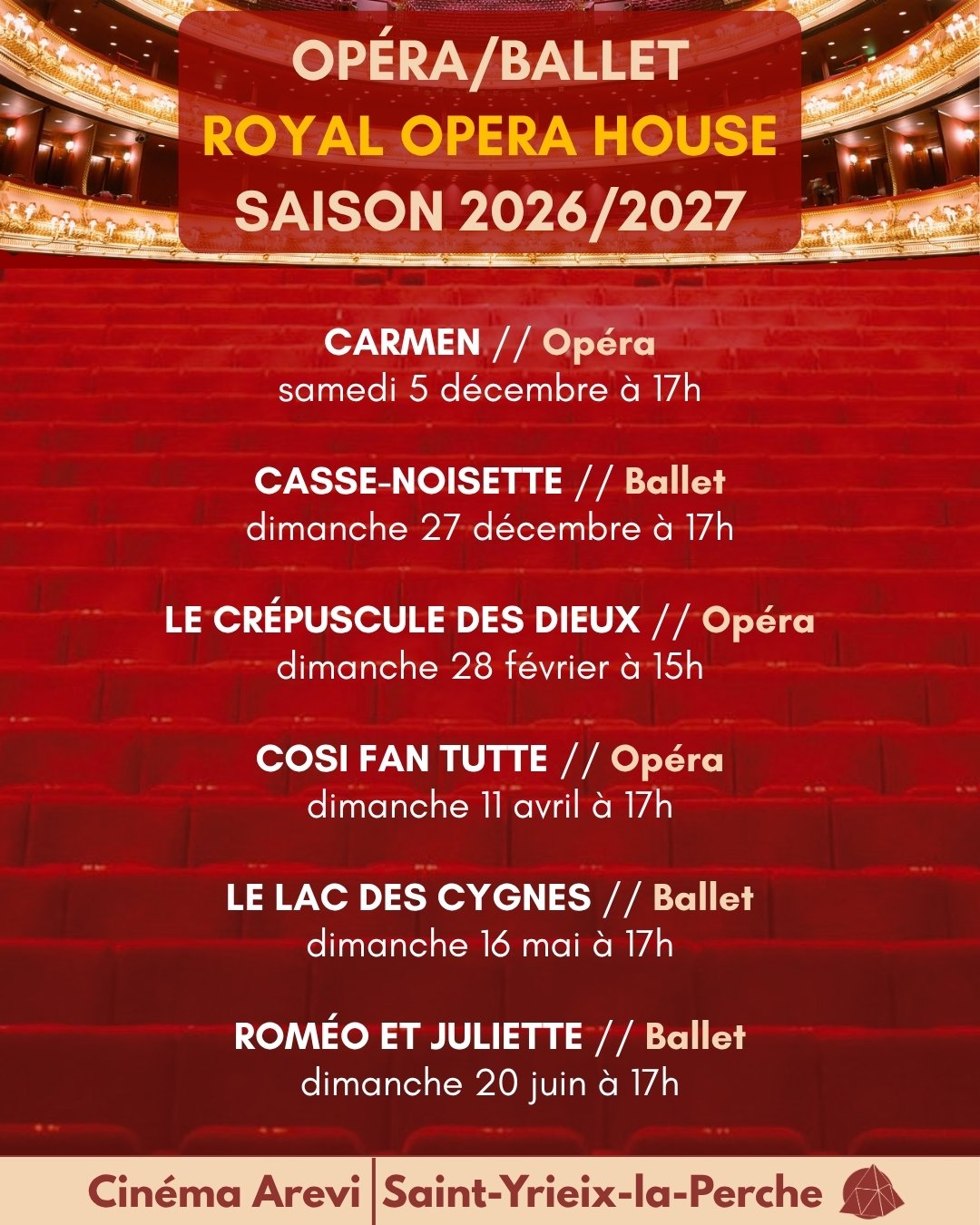 OPÉRA/BALLET AU CINÉMA: Saison 2026/2027
