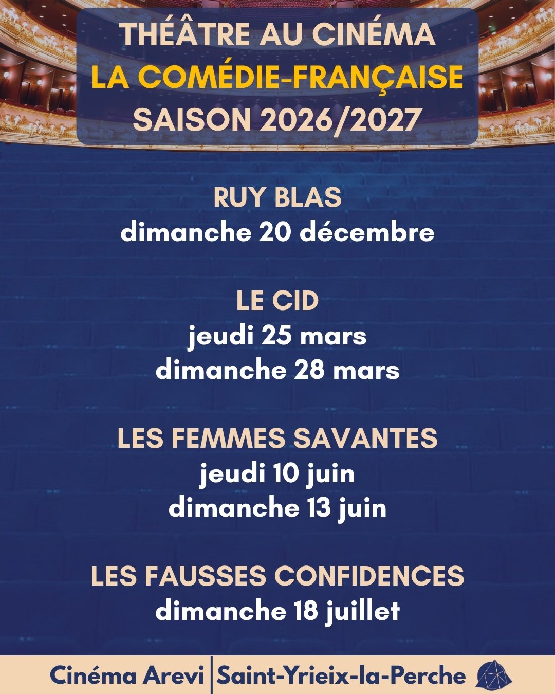 THÉÂTRE AU CINEMA: Saison 2026/2027