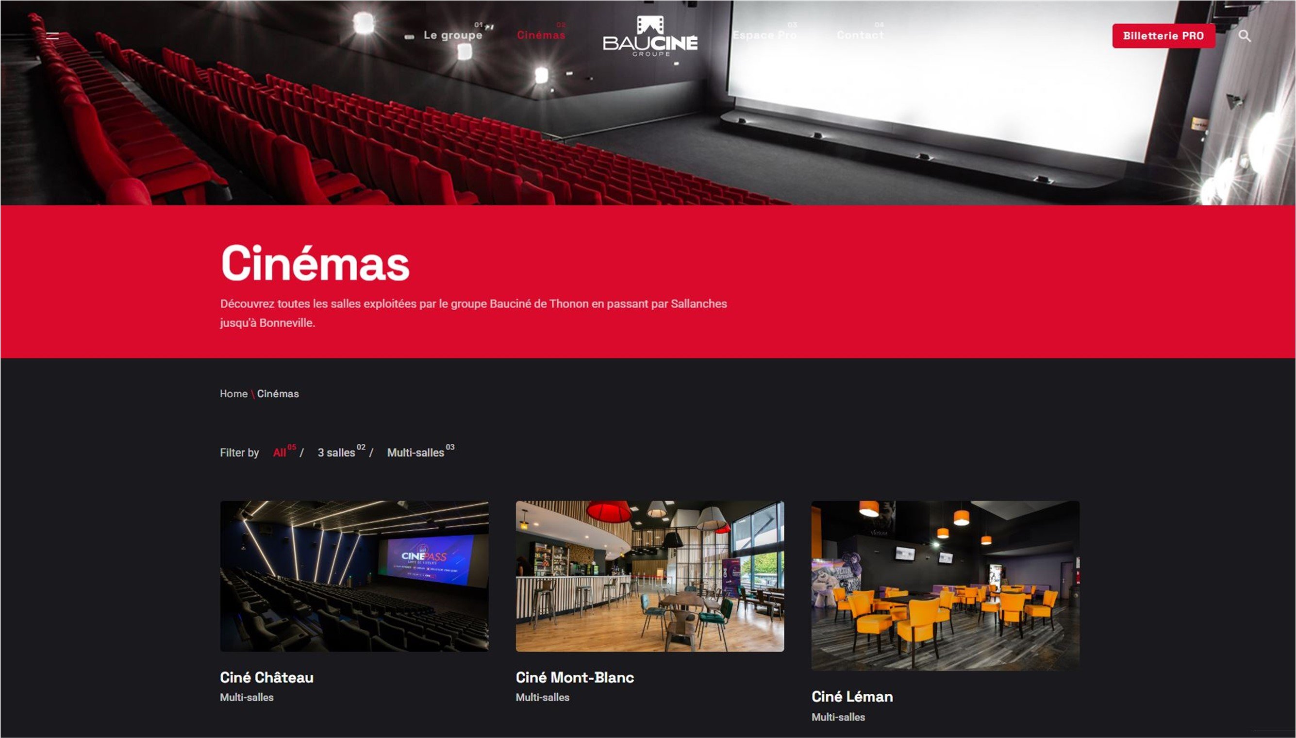 Onglet Cinémas du site internet Baucine.fr