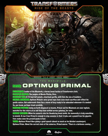 Optimus Primal Character Card