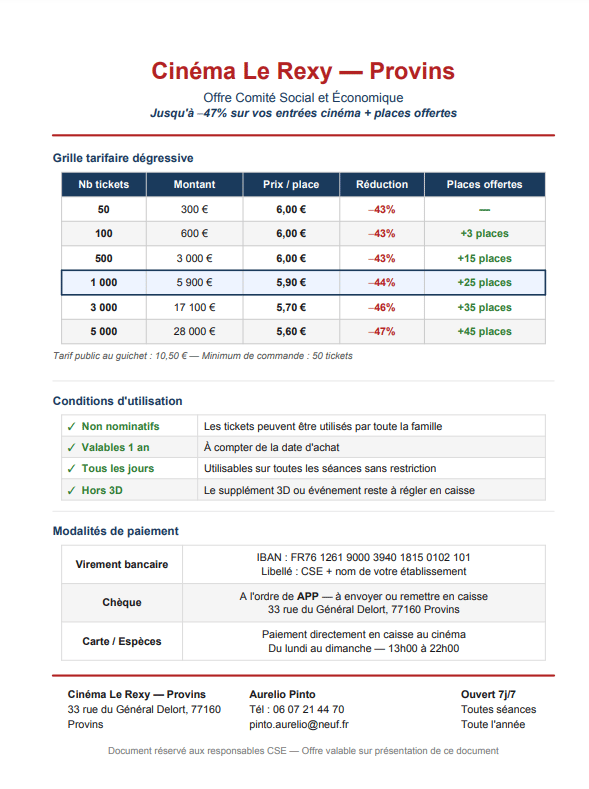 Tarifs tickets CE