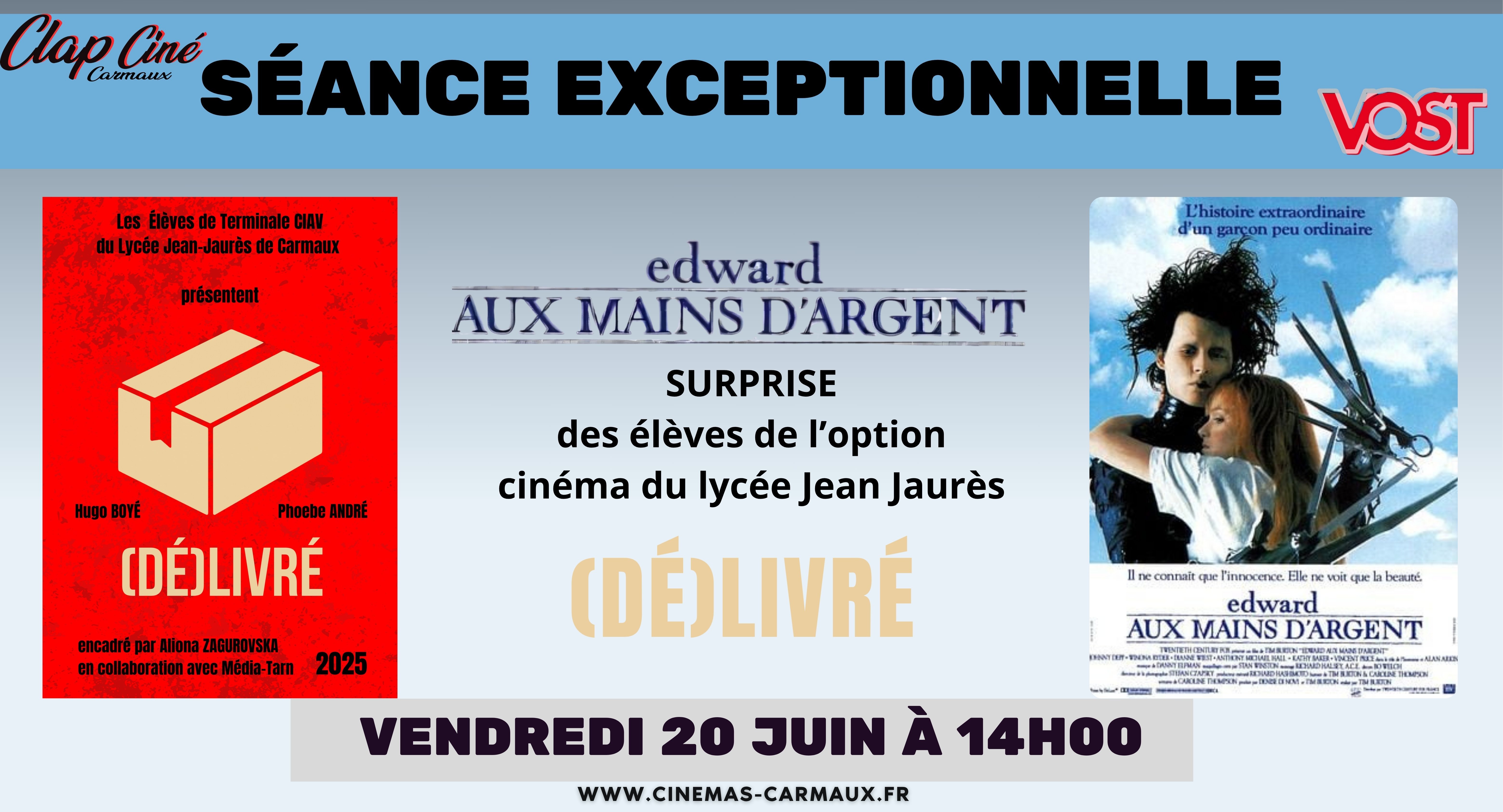 đŁ SĂANCE EXCEPTIONNELLE choisie par les Ă©lĂšves de l'option cinĂ©ma + SURPRISE : "EDWARD AUX MAINS DâARGENT" đŁ