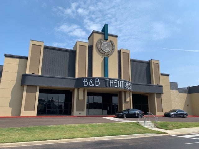 exterior of building shows B&B THEATRES sign