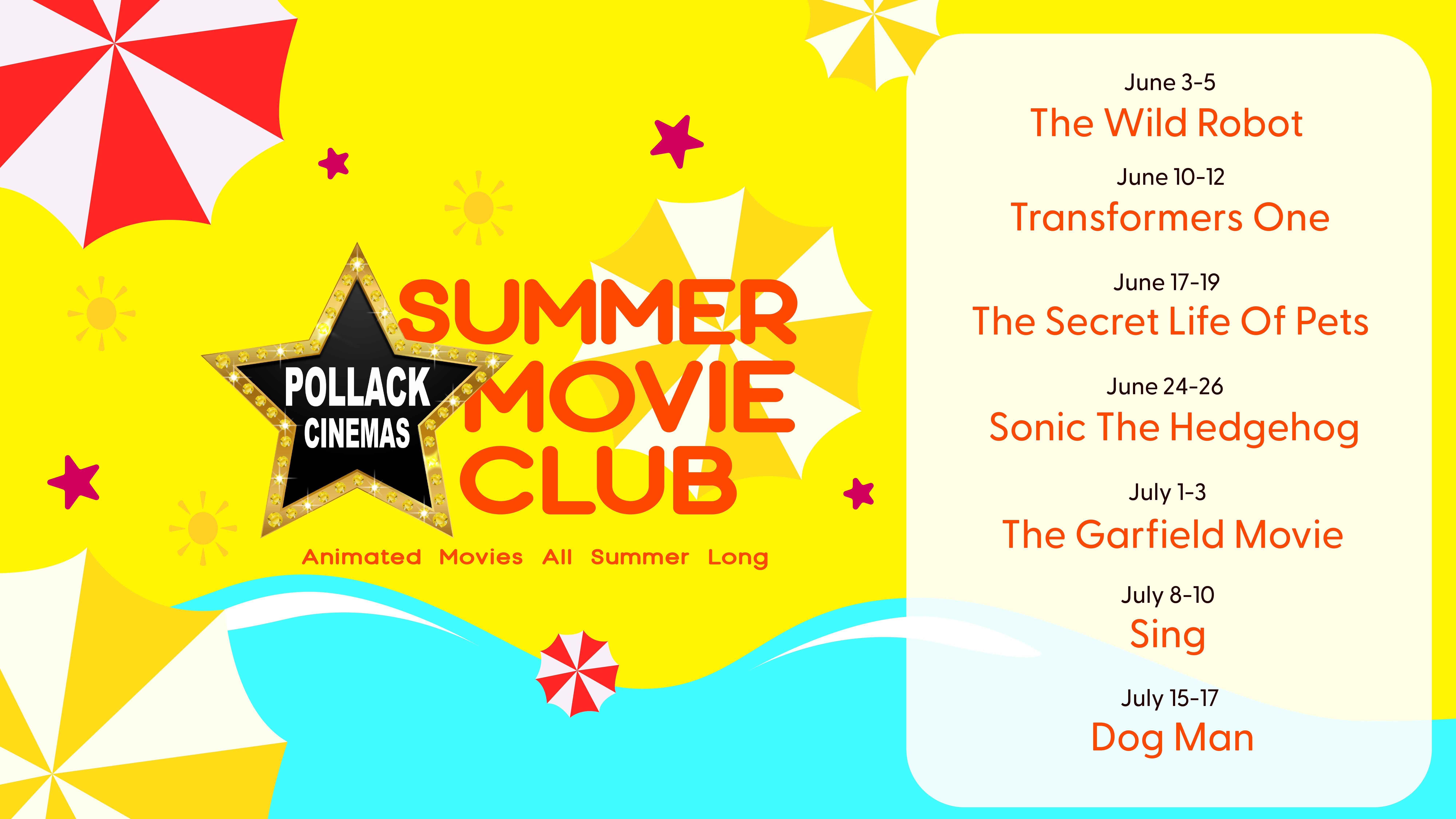Palm trees with the following text: Summer Movie Club Season Passes Now For Sale! Six Movies for $6
