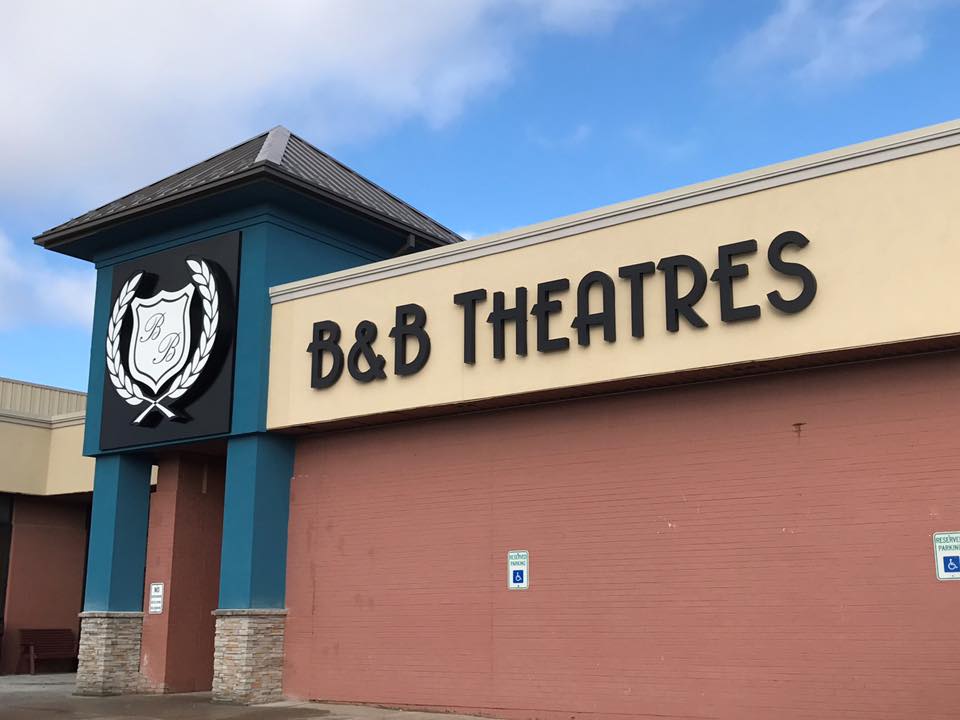 exterior of theatre showing B&B Theaters sign